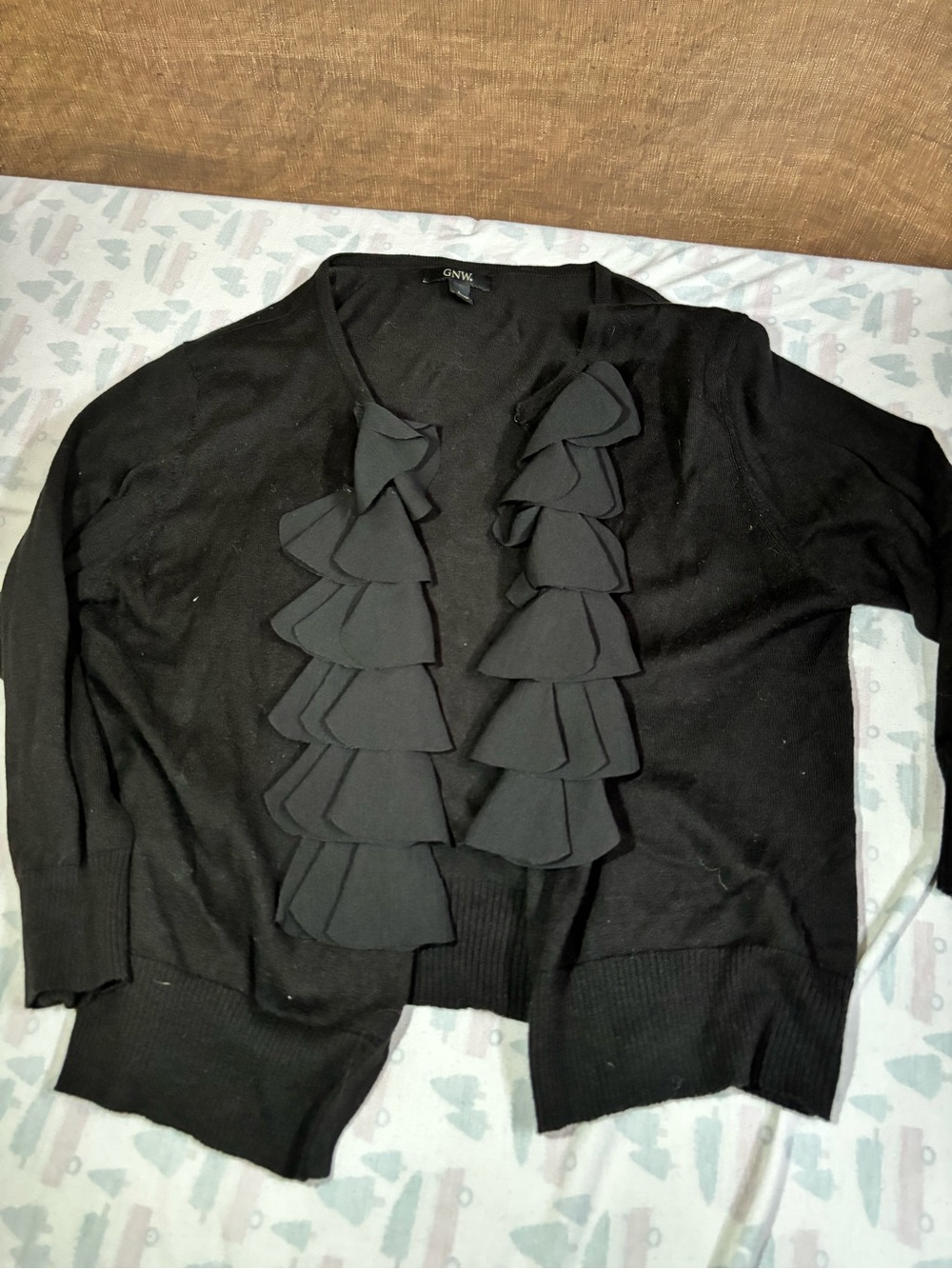 GNW Black Ruffle Front Women's Cardigan